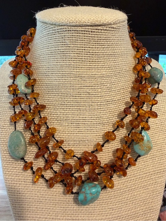 Jewelry - Baltic Amber and Turquoise Multi-Strand Necklace - Women Jewelry